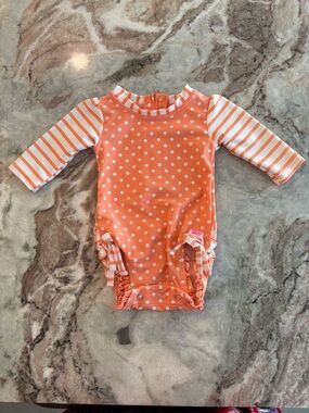 Ruffle Butts Swimsuit Baby Girls Polka-Dot Long Sleeve One Piece Rash Guard 0-3M